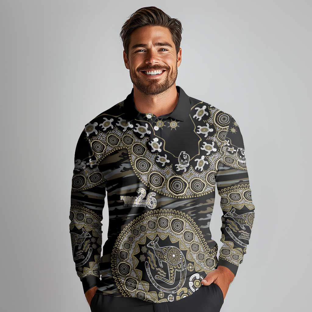 Collingwood Magpies NAIDOC Week 2026 Long Sleeve Polo Shirt Australian Aboriginal Dot Art Dreamtime Pattern Style