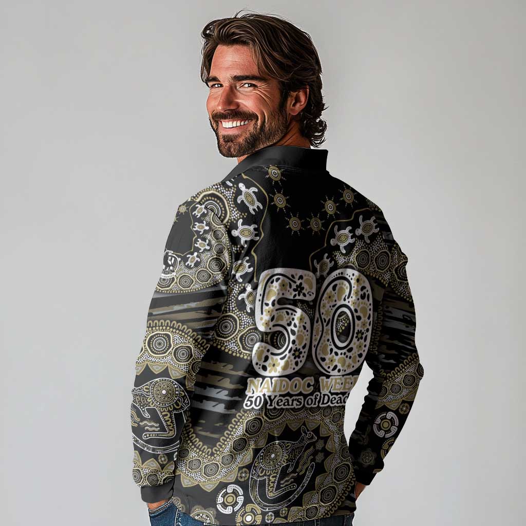 Collingwood Magpies NAIDOC Week 2026 Long Sleeve Polo Shirt Australian Aboriginal Dot Art Dreamtime Pattern Style