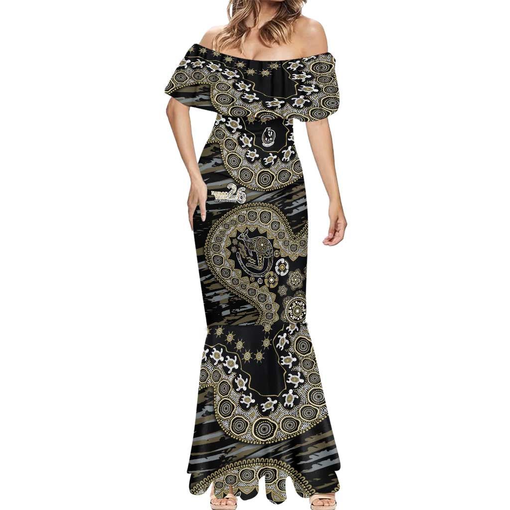 Collingwood Magpies NAIDOC Week 2026 Mermaid Dress Australian Aboriginal Dot Art Dreamtime Pattern Style