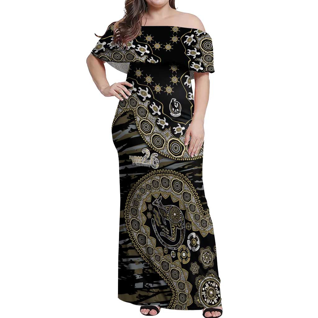 Collingwood Magpies NAIDOC Week 2026 Off Shoulder Maxi Dress Australian Aboriginal Dot Art Dreamtime Pattern Style