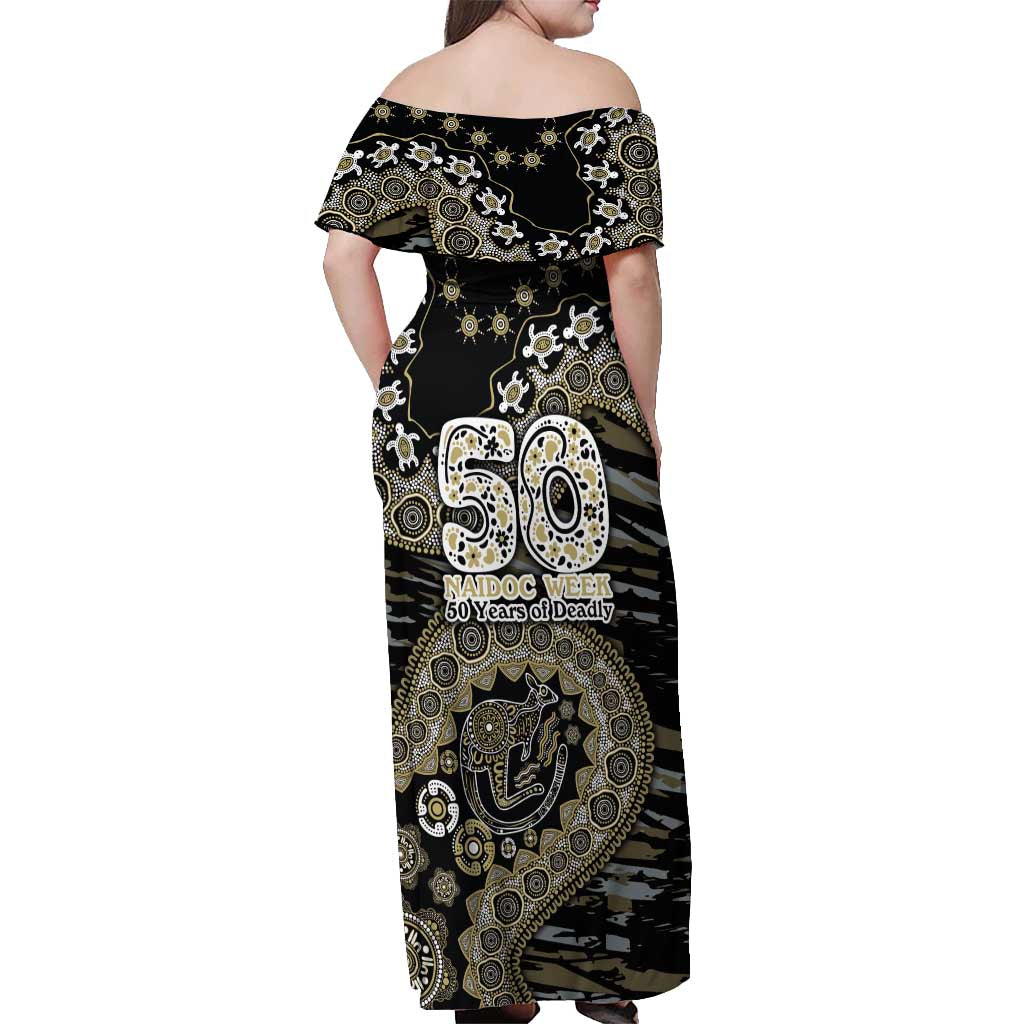 Collingwood Magpies NAIDOC Week 2026 Off Shoulder Maxi Dress Australian Aboriginal Dot Art Dreamtime Pattern Style