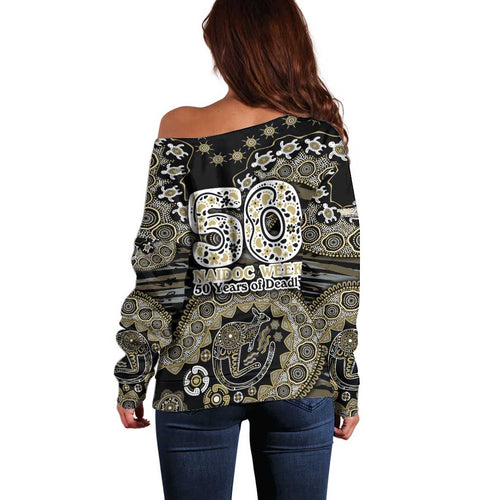 Collingwood Magpies NAIDOC Week 2026 Off Shoulder Sweater Australian Aboriginal Dot Art Dreamtime Pattern Style
