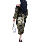 Collingwood Magpies NAIDOC Week 2026 Off The Shoulder Long Sleeve Dress Australian Aboriginal Dot Art Dreamtime Pattern Style