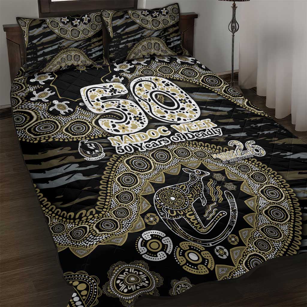 Collingwood Magpies NAIDOC Week 2026 Quilt Bed Set Australian Aboriginal Dot Art Dreamtime Pattern Style