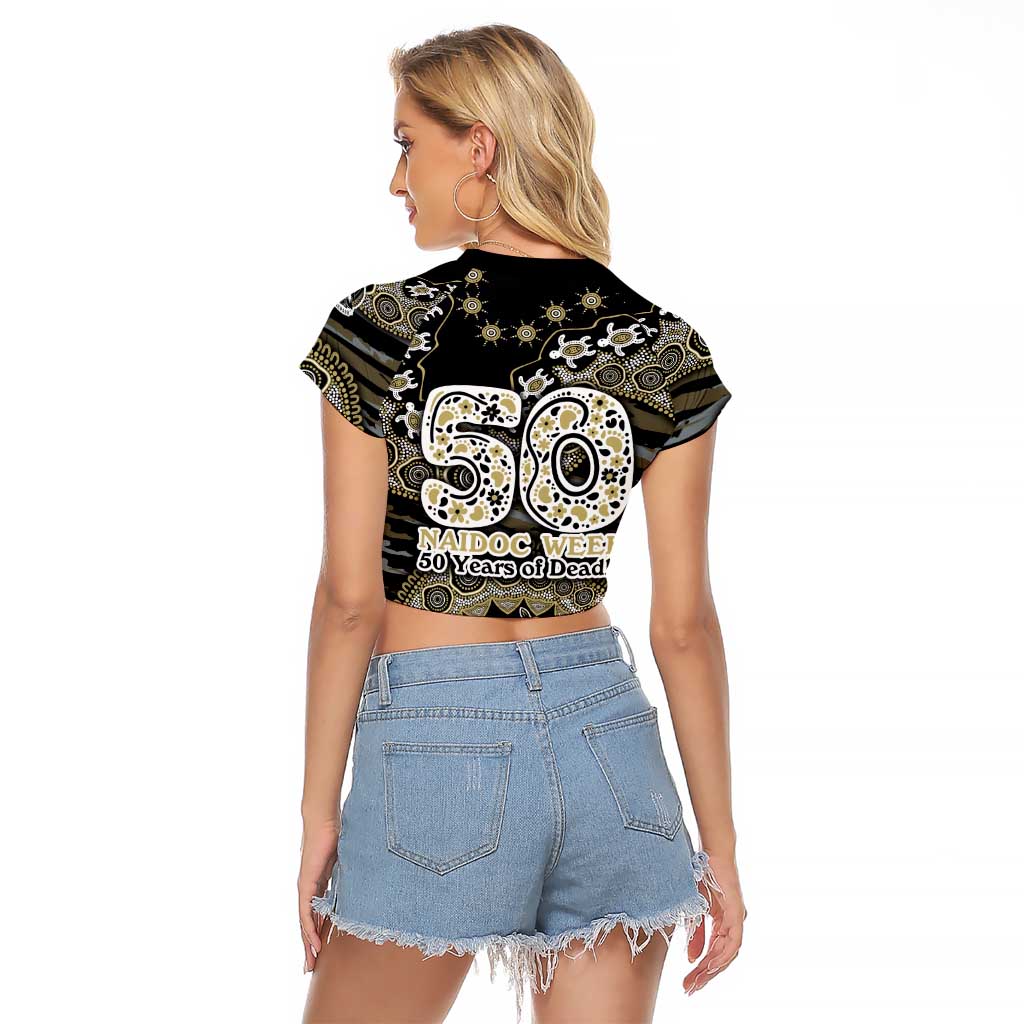 Collingwood Magpies NAIDOC Week 2026 Raglan Cropped T Shirt Australian Aboriginal Dot Art Dreamtime Pattern Style