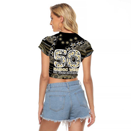 Collingwood Magpies NAIDOC Week 2026 Raglan Cropped T Shirt Australian Aboriginal Dot Art Dreamtime Pattern Style