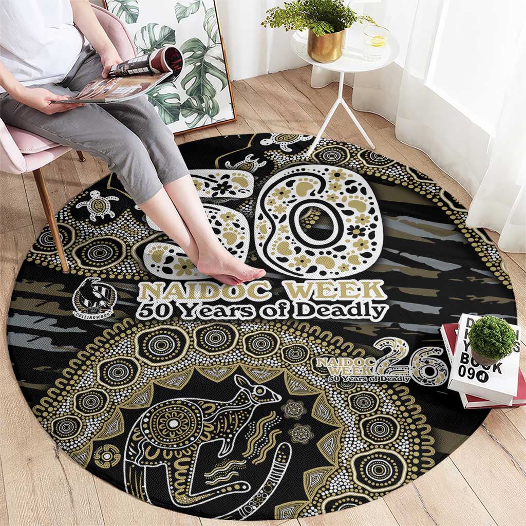 Collingwood Magpies NAIDOC Week 2026 Round Carpet Australian Aboriginal Dot Art Dreamtime Pattern Style