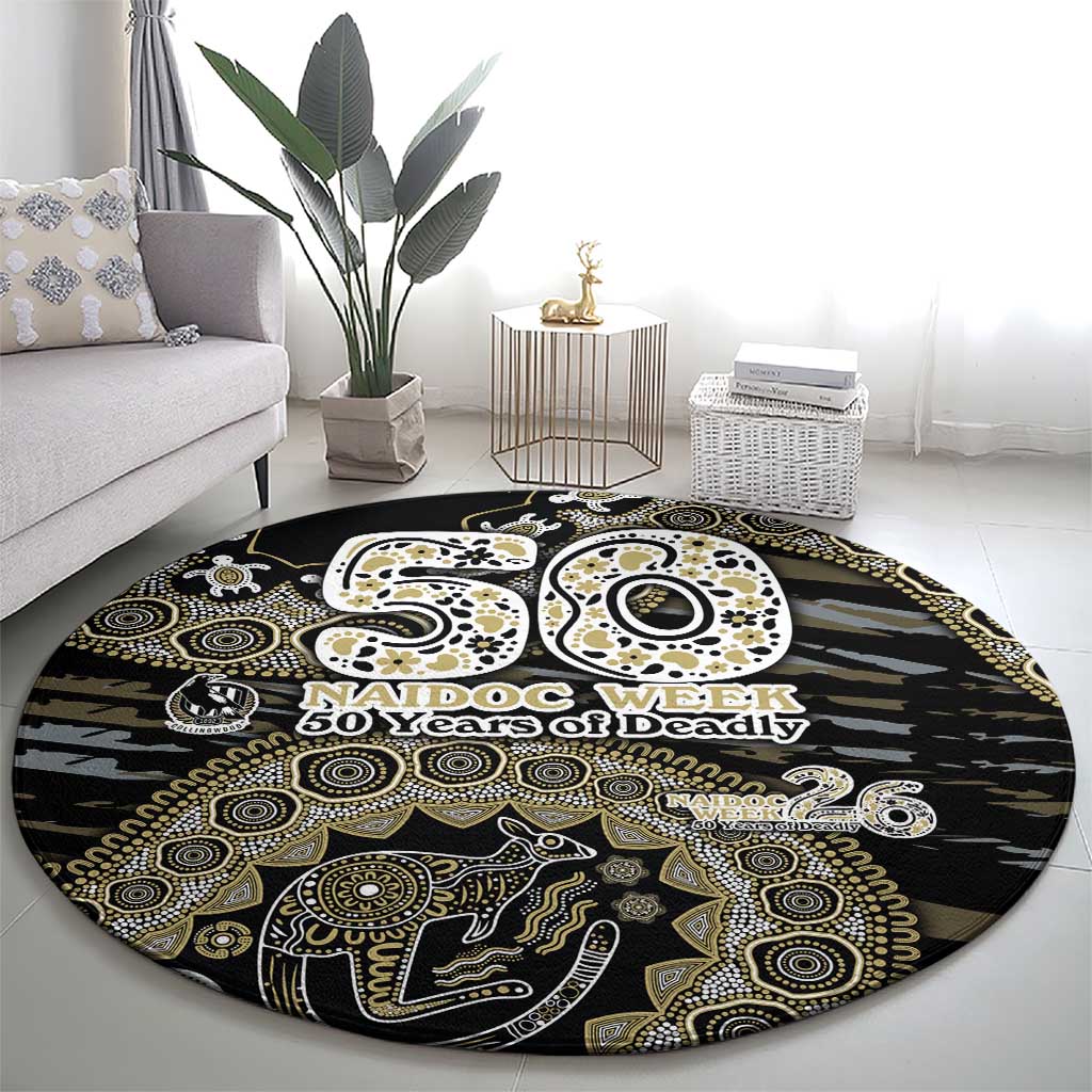 Collingwood Magpies NAIDOC Week 2026 Round Carpet Australian Aboriginal Dot Art Dreamtime Pattern Style