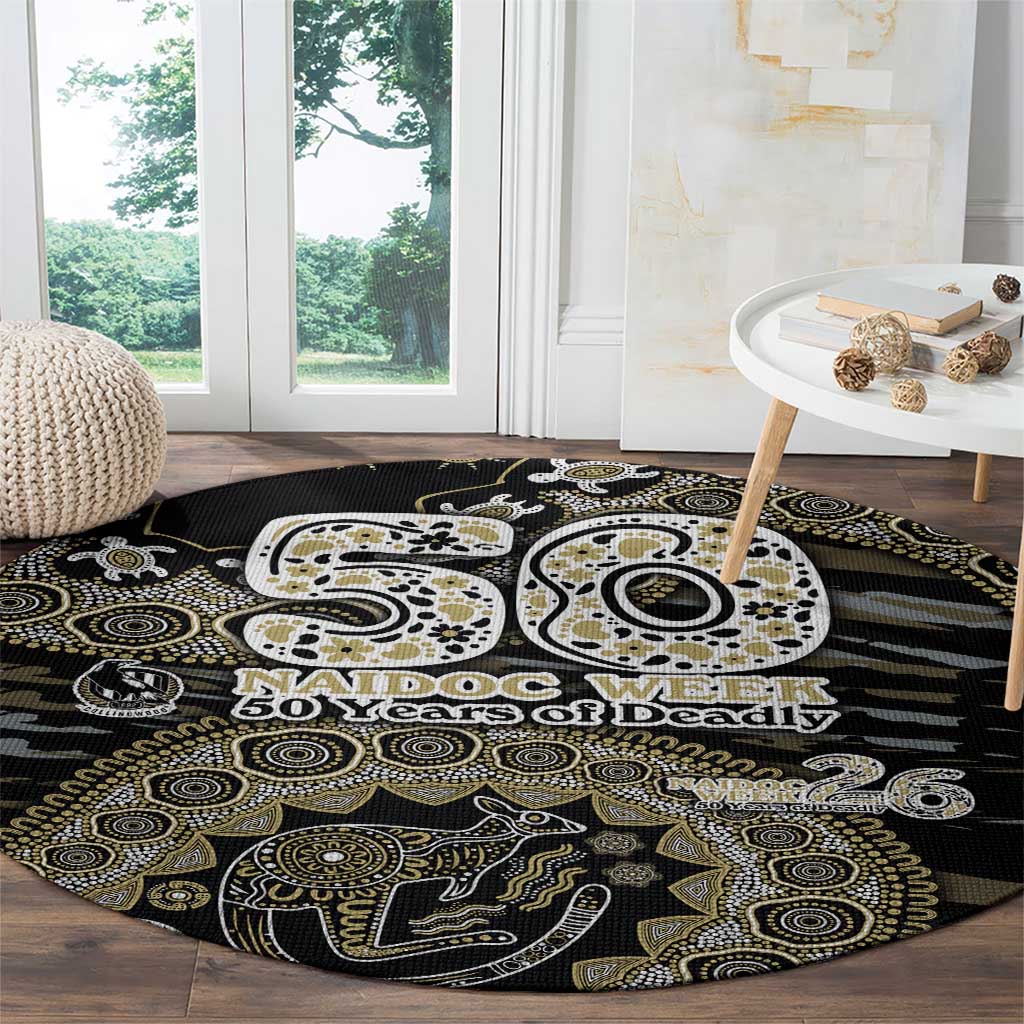 Collingwood Magpies NAIDOC Week 2026 Round Carpet Australian Aboriginal Dot Art Dreamtime Pattern Style