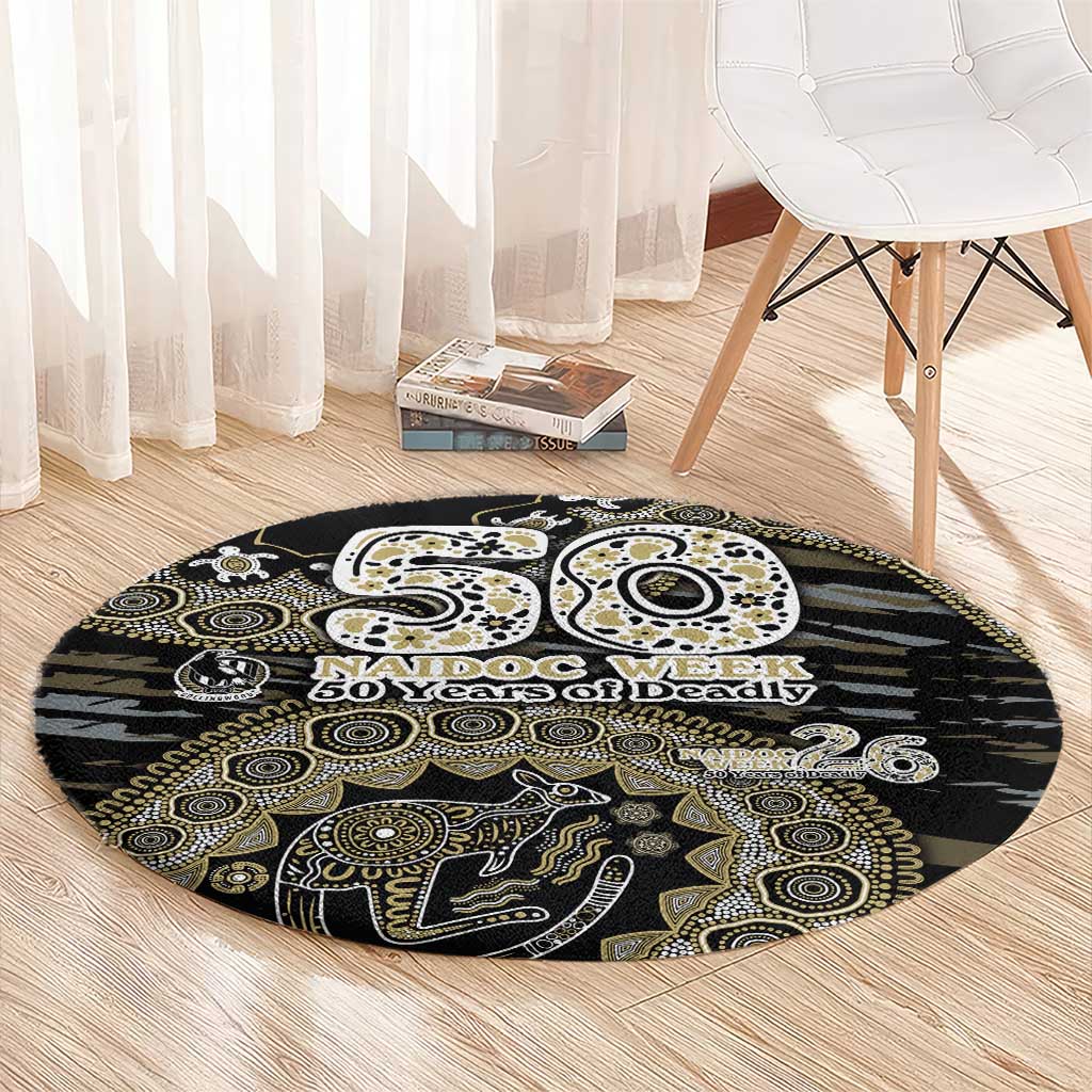 Collingwood Magpies NAIDOC Week 2026 Round Carpet Australian Aboriginal Dot Art Dreamtime Pattern Style