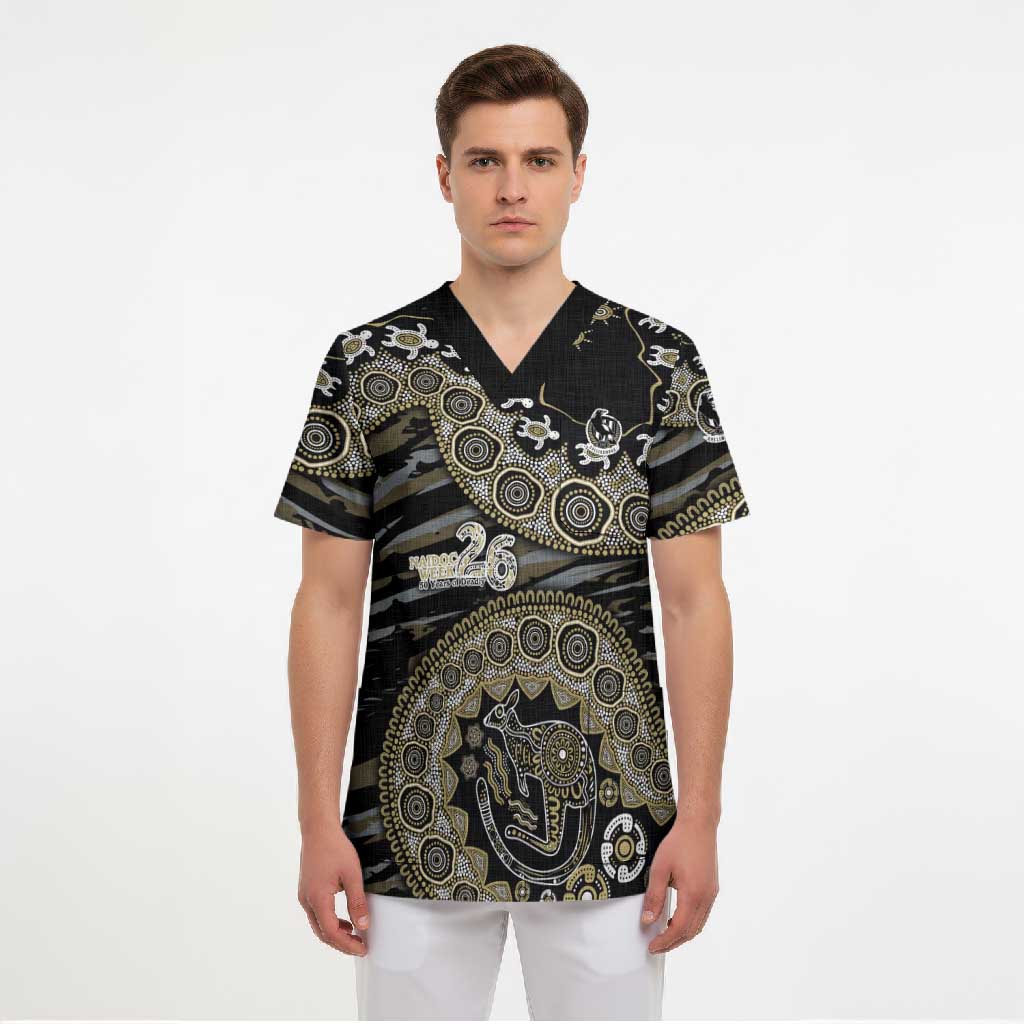 Collingwood Magpies NAIDOC Week 2026 Scrub Top Australian Aboriginal Dot Art Dreamtime Pattern Style