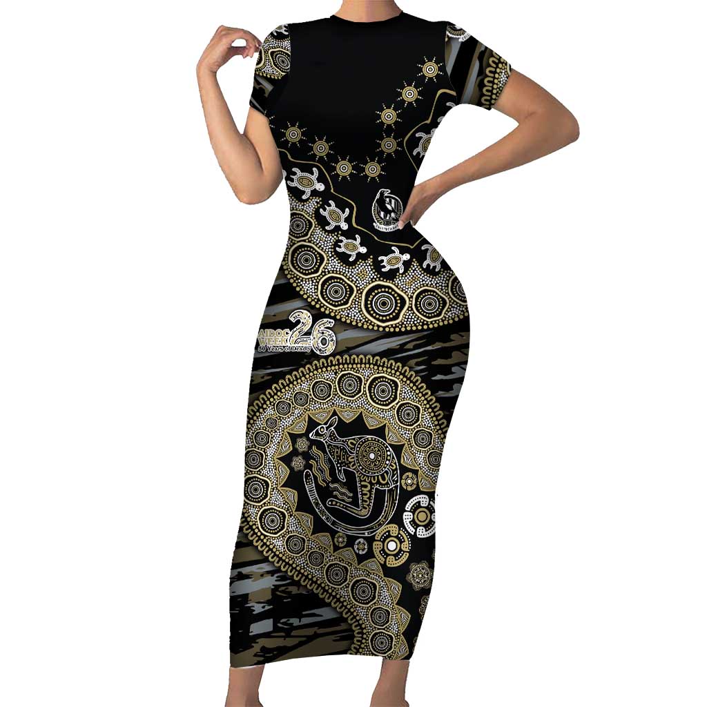 Collingwood Magpies NAIDOC Week 2026 Short Sleeve Bodycon Dress Australian Aboriginal Dot Art Dreamtime Pattern Style