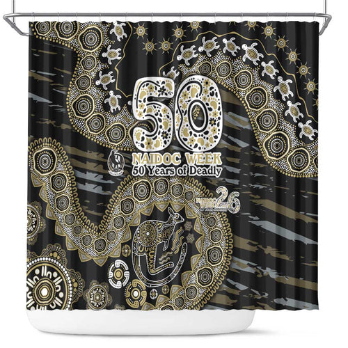 Collingwood Magpies NAIDOC Week 2026 Shower Curtain Australian Aboriginal Dot Art Dreamtime Pattern Style