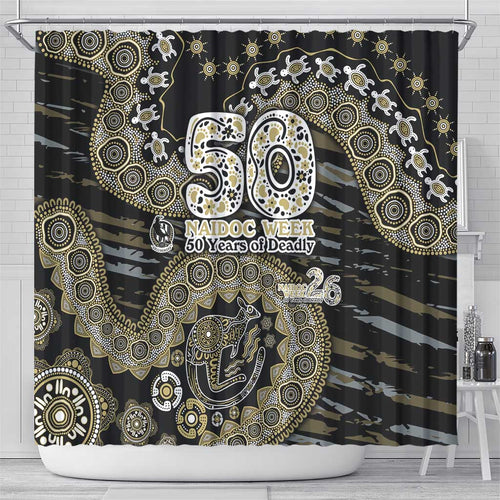 Collingwood Magpies NAIDOC Week 2026 Shower Curtain Australian Aboriginal Dot Art Dreamtime Pattern Style