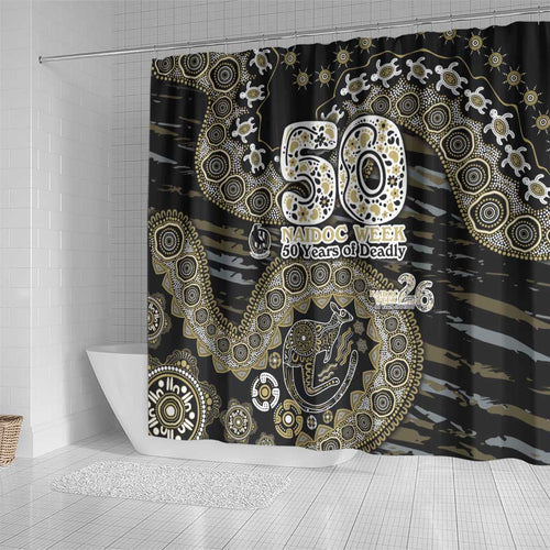 Collingwood Magpies NAIDOC Week 2026 Shower Curtain Australian Aboriginal Dot Art Dreamtime Pattern Style