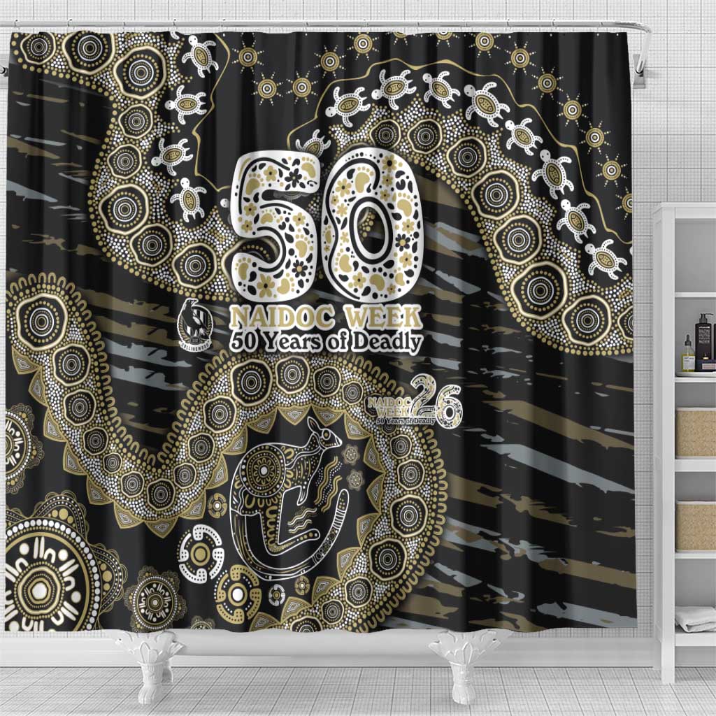 Collingwood Magpies NAIDOC Week 2026 Shower Curtain Australian Aboriginal Dot Art Dreamtime Pattern Style