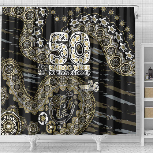 Collingwood Magpies NAIDOC Week 2026 Shower Curtain Australian Aboriginal Dot Art Dreamtime Pattern Style