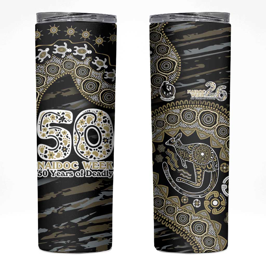 Collingwood Magpies NAIDOC Week 2026 Skinny Tumbler Australian Aboriginal Dot Art Dreamtime Pattern Style