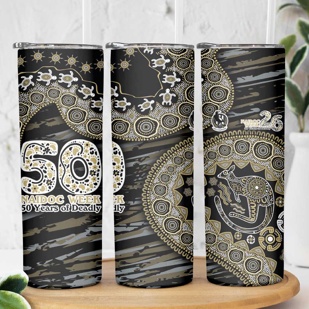 Collingwood Magpies NAIDOC Week 2026 Skinny Tumbler Australian Aboriginal Dot Art Dreamtime Pattern Style