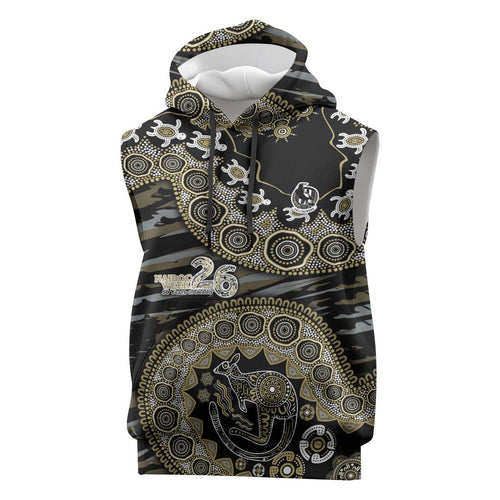 Collingwood Magpies NAIDOC Week 2026 Sleeveless Hoodie Australian Aboriginal Dot Art Dreamtime Pattern Style