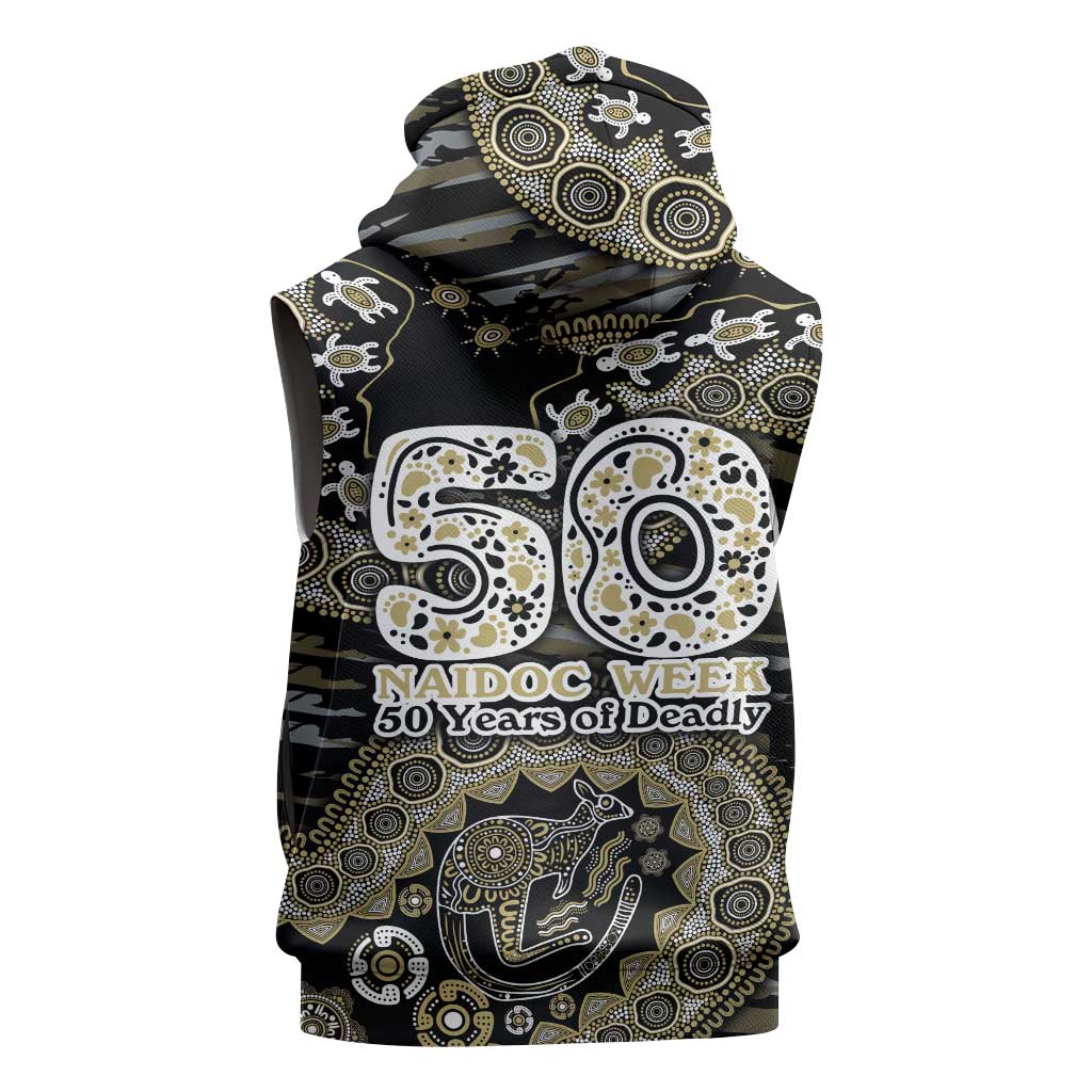 Collingwood Magpies NAIDOC Week 2026 Sleeveless Hoodie Australian Aboriginal Dot Art Dreamtime Pattern Style