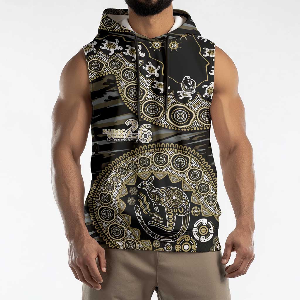 Collingwood Magpies NAIDOC Week 2026 Sleeveless Hoodie Australian Aboriginal Dot Art Dreamtime Pattern Style