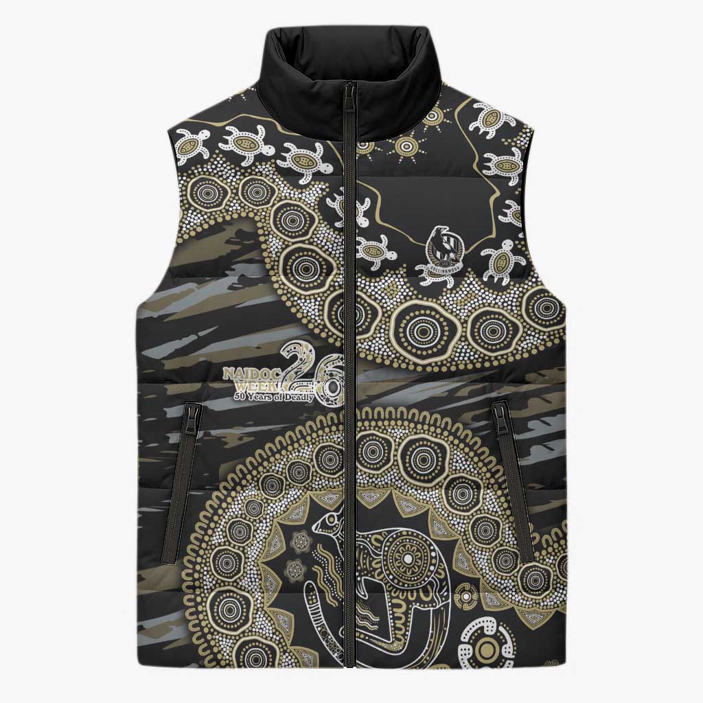 Collingwood Magpies NAIDOC Week 2026 Sleeveless Puffer Jacket Australian Aboriginal Dot Art Dreamtime Pattern Style