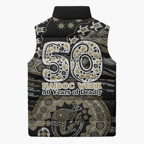 Collingwood Magpies NAIDOC Week 2026 Sleeveless Puffer Jacket Australian Aboriginal Dot Art Dreamtime Pattern Style