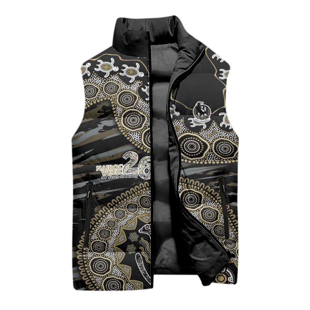 Collingwood Magpies NAIDOC Week 2026 Sleeveless Puffer Jacket Australian Aboriginal Dot Art Dreamtime Pattern Style
