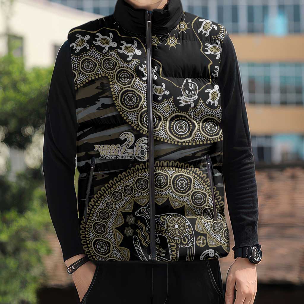 Collingwood Magpies NAIDOC Week 2026 Sleeveless Puffer Jacket Australian Aboriginal Dot Art Dreamtime Pattern Style