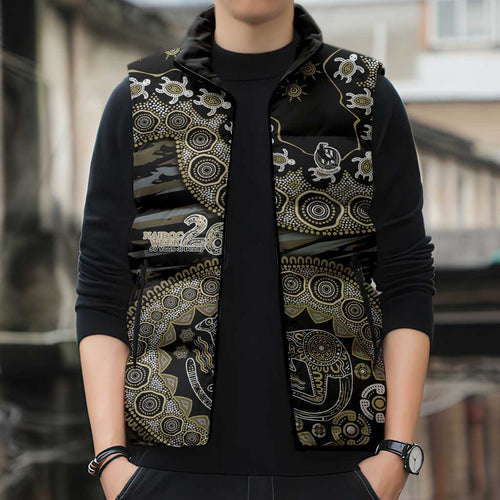 Collingwood Magpies NAIDOC Week 2026 Sleeveless Puffer Jacket Australian Aboriginal Dot Art Dreamtime Pattern Style