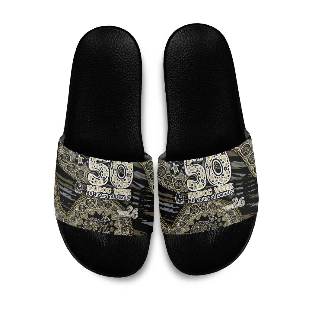 Collingwood Magpies NAIDOC Week 2026 Slide Sandals Australian Aboriginal Dot Art Dreamtime Pattern Style