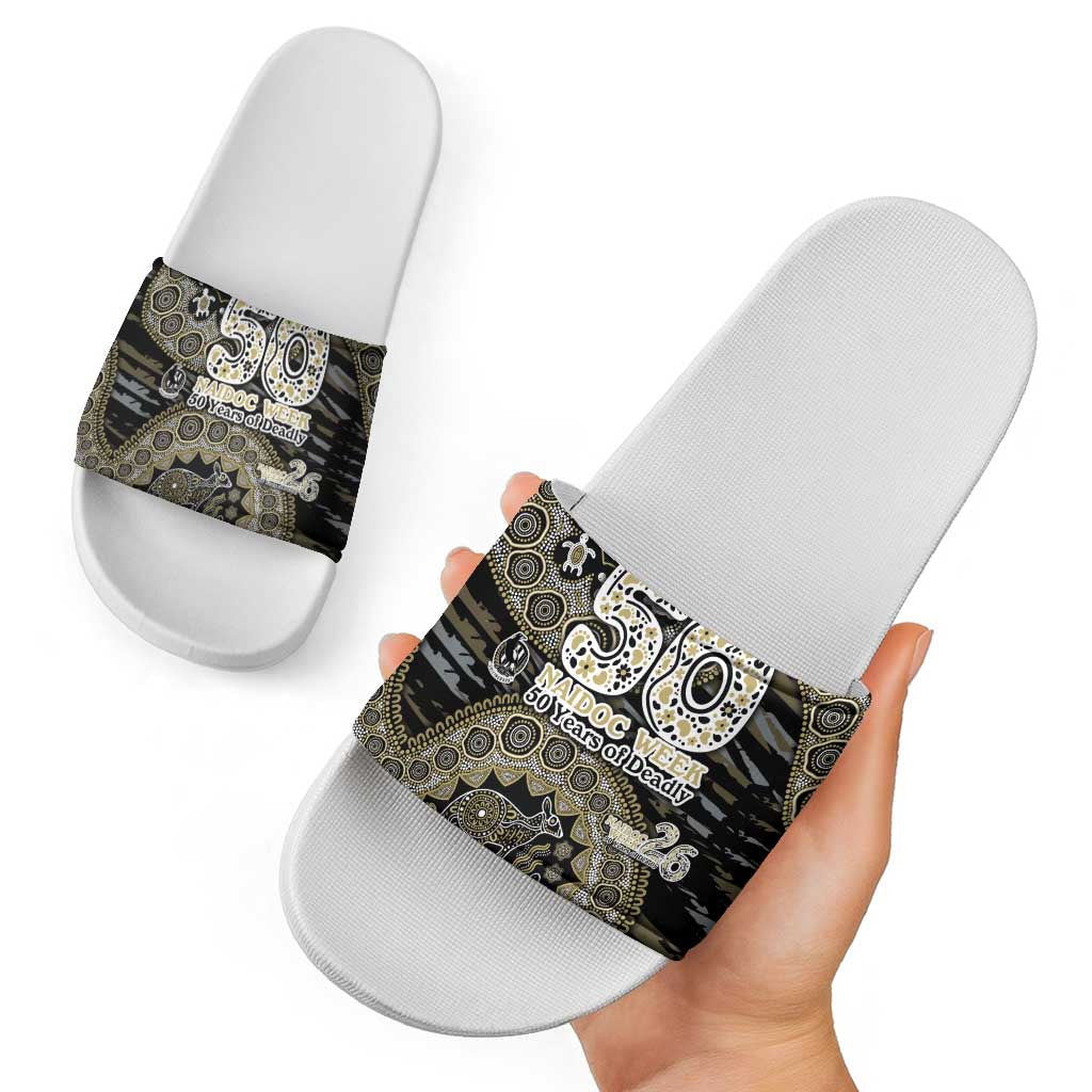 Collingwood Magpies NAIDOC Week 2026 Slide Sandals Australian Aboriginal Dot Art Dreamtime Pattern Style