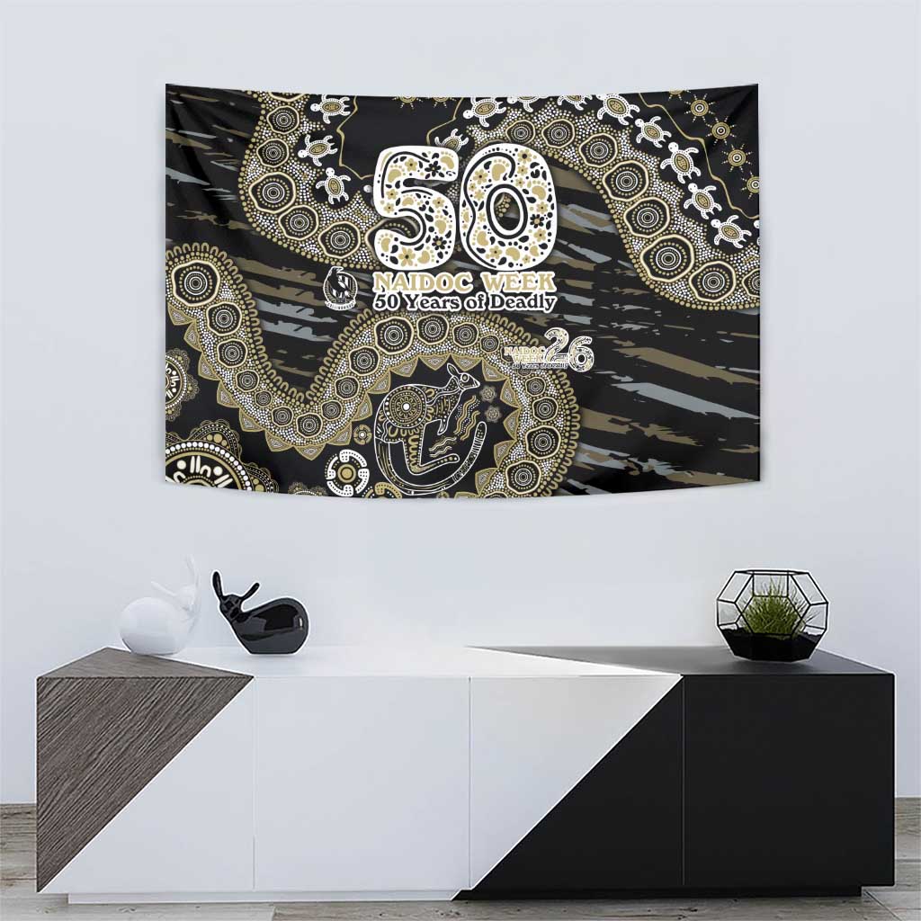 Collingwood Magpies NAIDOC Week 2026 Tapestry Australian Aboriginal Dot Art Dreamtime Pattern Style