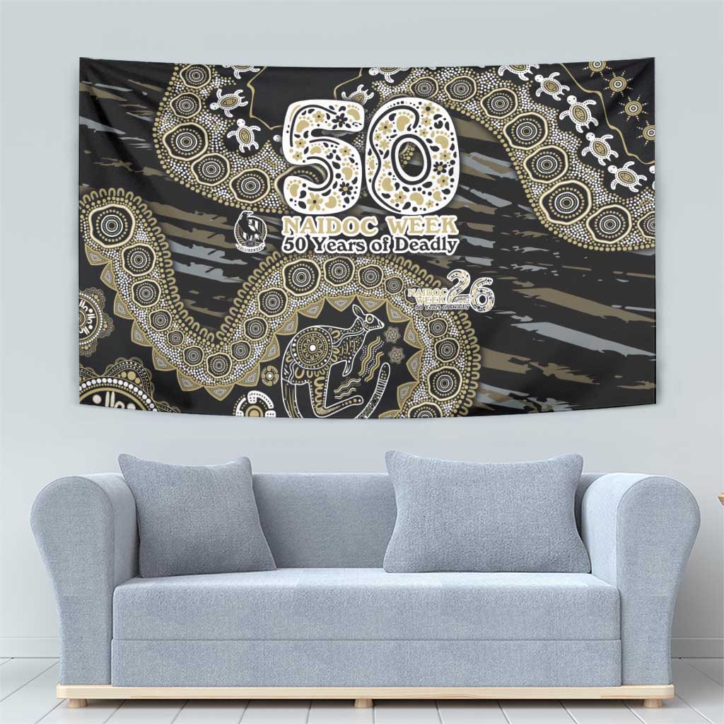 Collingwood Magpies NAIDOC Week 2026 Tapestry Australian Aboriginal Dot Art Dreamtime Pattern Style
