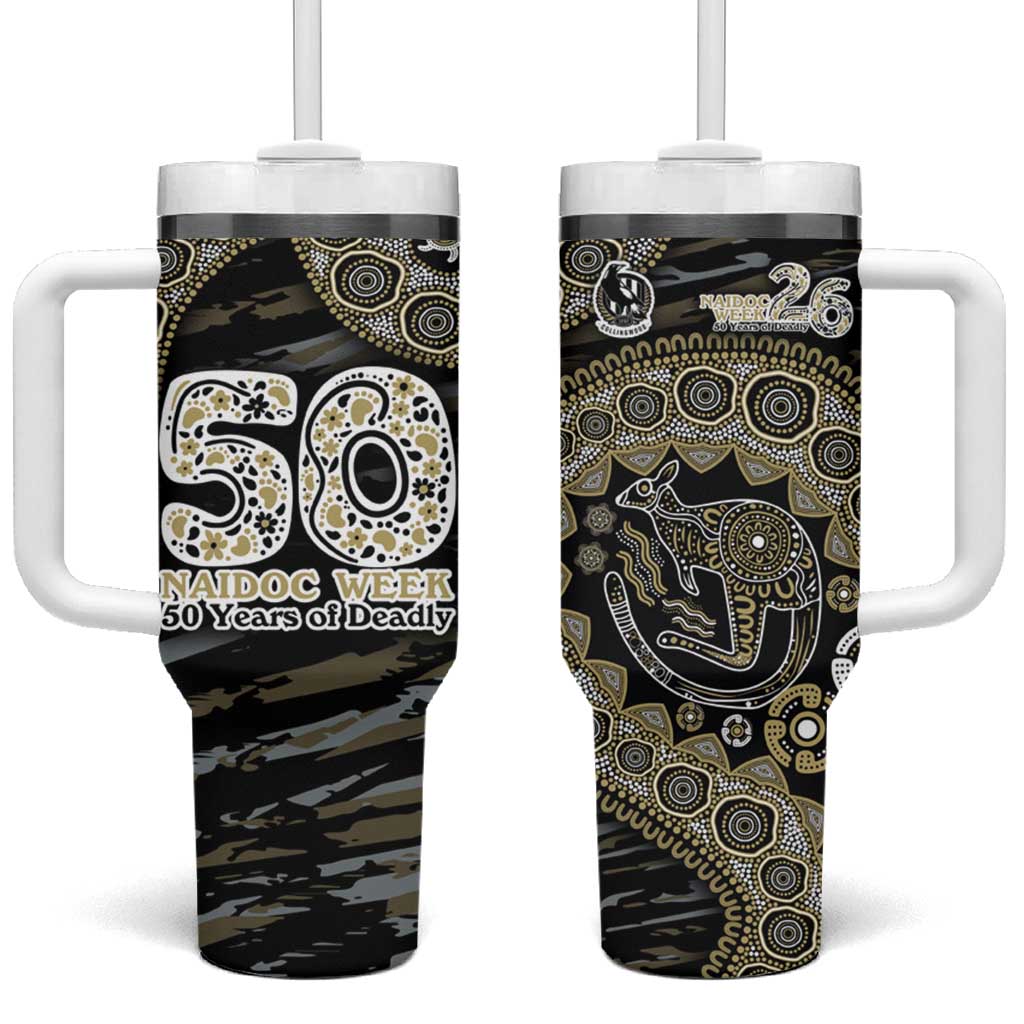 Collingwood Magpies NAIDOC Week 2026 Tumbler With Handle Australian Aboriginal Dot Art Dreamtime Pattern Style