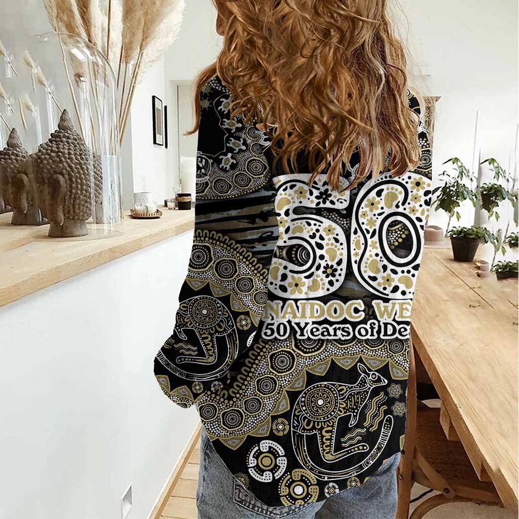 Collingwood Magpies NAIDOC Week 2026 Women Casual Shirt Australian Aboriginal Dot Art Dreamtime Pattern Style
