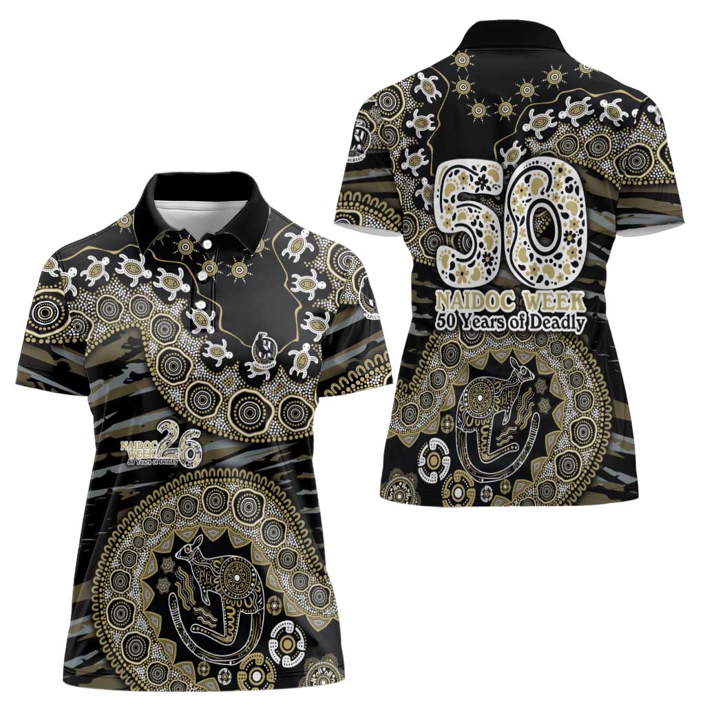 Collingwood Magpies NAIDOC Week 2026 Women Polo Shirt Australian Aboriginal Dot Art Dreamtime Pattern Style