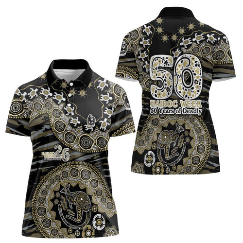 Collingwood Magpies NAIDOC Week 2026 Women Polo Shirt Australian Aboriginal Dot Art Dreamtime Pattern Style