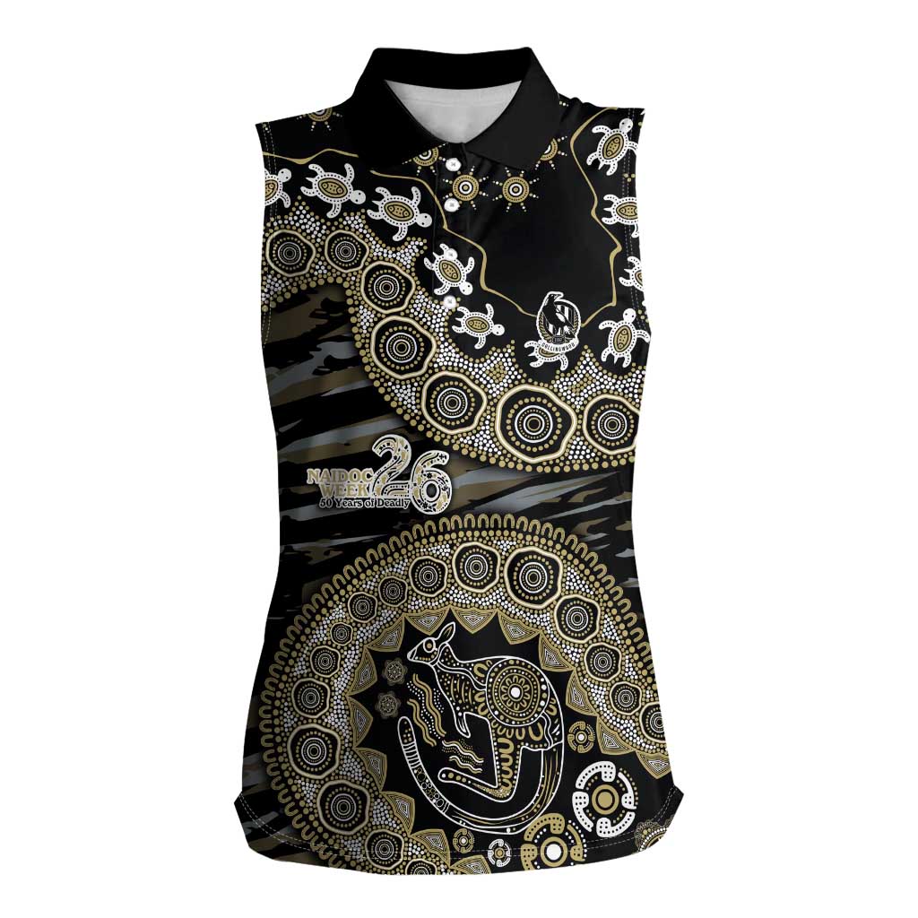 Collingwood Magpies NAIDOC Week 2026 Women Sleeveless Polo Shirt Australian Aboriginal Dot Art Dreamtime Pattern Style