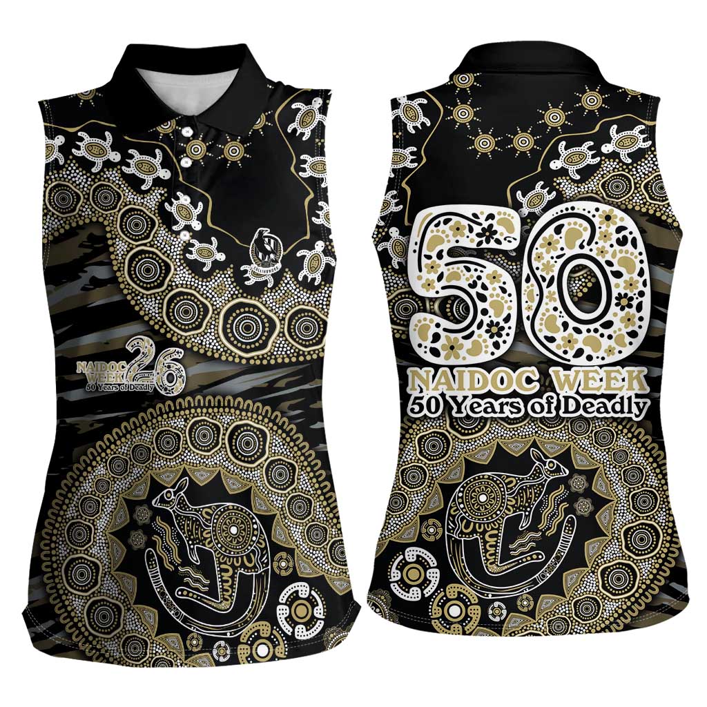 Collingwood Magpies NAIDOC Week 2026 Women Sleeveless Polo Shirt Australian Aboriginal Dot Art Dreamtime Pattern Style