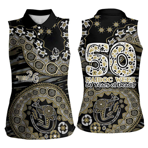 Collingwood Magpies NAIDOC Week 2026 Women Sleeveless Polo Shirt Australian Aboriginal Dot Art Dreamtime Pattern Style