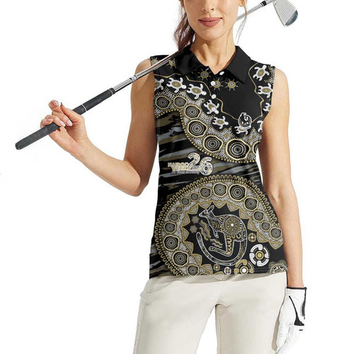 Collingwood Magpies NAIDOC Week 2026 Women Sleeveless Polo Shirt Australian Aboriginal Dot Art Dreamtime Pattern Style