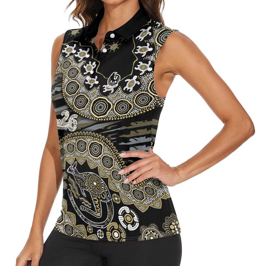 Collingwood Magpies NAIDOC Week 2026 Women Sleeveless Polo Shirt Australian Aboriginal Dot Art Dreamtime Pattern Style