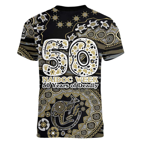 Collingwood Magpies NAIDOC Week 2026 Women V-Neck T-Shirt Australian Aboriginal Dot Art Dreamtime Pattern Style