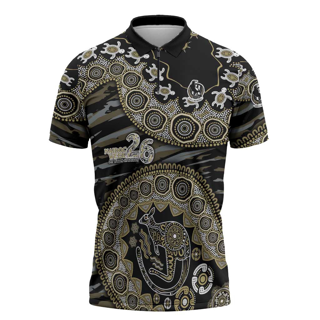 Collingwood Magpies NAIDOC Week 2026 Zipper Polo Shirt Australian Aboriginal Dot Art Dreamtime Pattern Style
