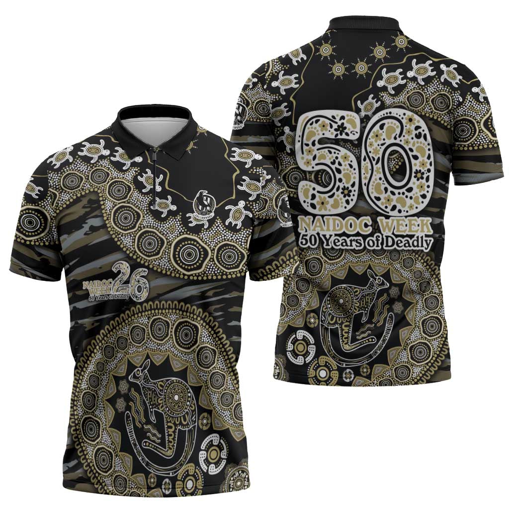 Collingwood Magpies NAIDOC Week 2026 Zipper Polo Shirt Australian Aboriginal Dot Art Dreamtime Pattern Style