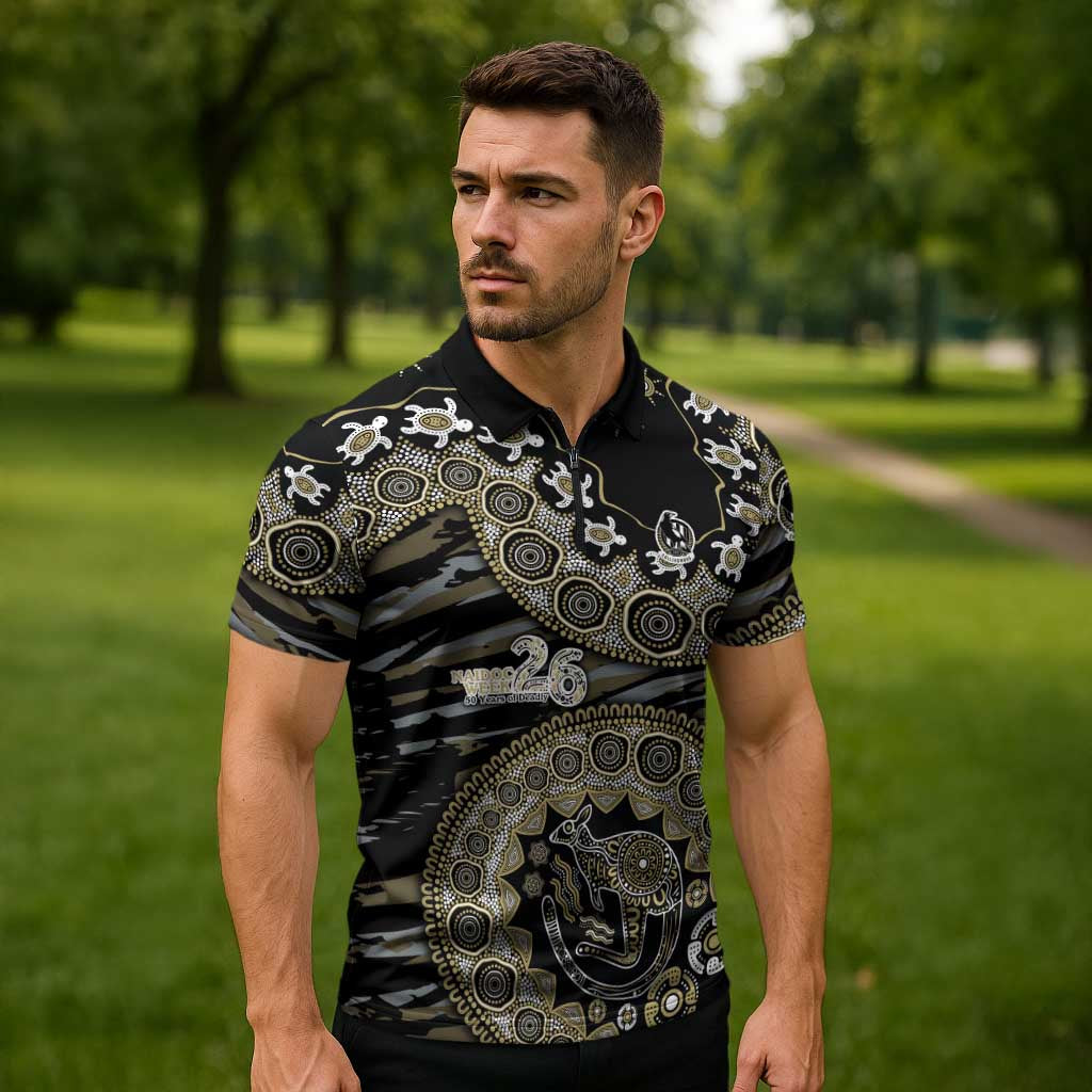 Collingwood Magpies NAIDOC Week 2026 Zipper Polo Shirt Australian Aboriginal Dot Art Dreamtime Pattern Style