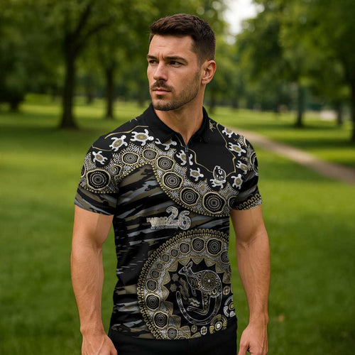 Collingwood Magpies NAIDOC Week 2026 Zipper Polo Shirt Australian Aboriginal Dot Art Dreamtime Pattern Style