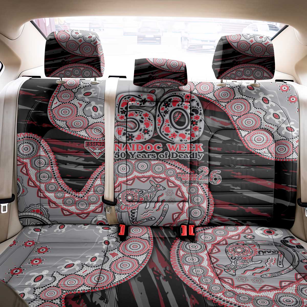 Essendon Bombers NAIDOC Week 2026 Back Car Seat Cover Australian Aboriginal Dot Art Dreamtime Pattern Style